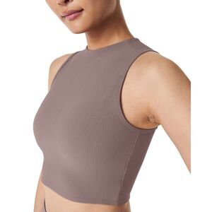 Spanx® Womens Get Moving Contour Rib Mock Neck Tank, Grey